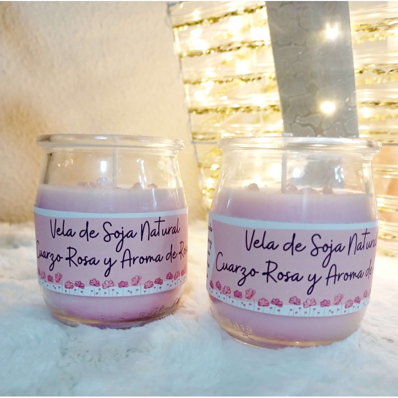 Vela de Soja Amor Propio con Cuarzo Rosa y Aroma de Rosas